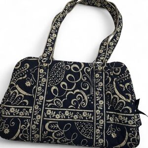 Floral Patterned Vera Bradley Tote Bag - Black and Cream